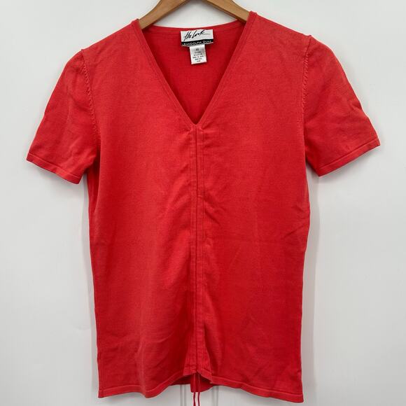 The Look Randolph Duke Ruched Drawstring Short Sleeve Sweater Coral Womens XS - Picture 4 of 8